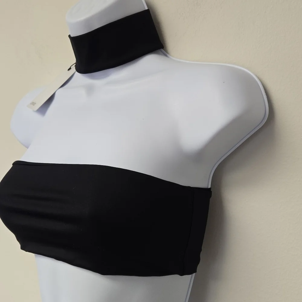 Onia Laura Zip Choker Bikini Top Jet Black S